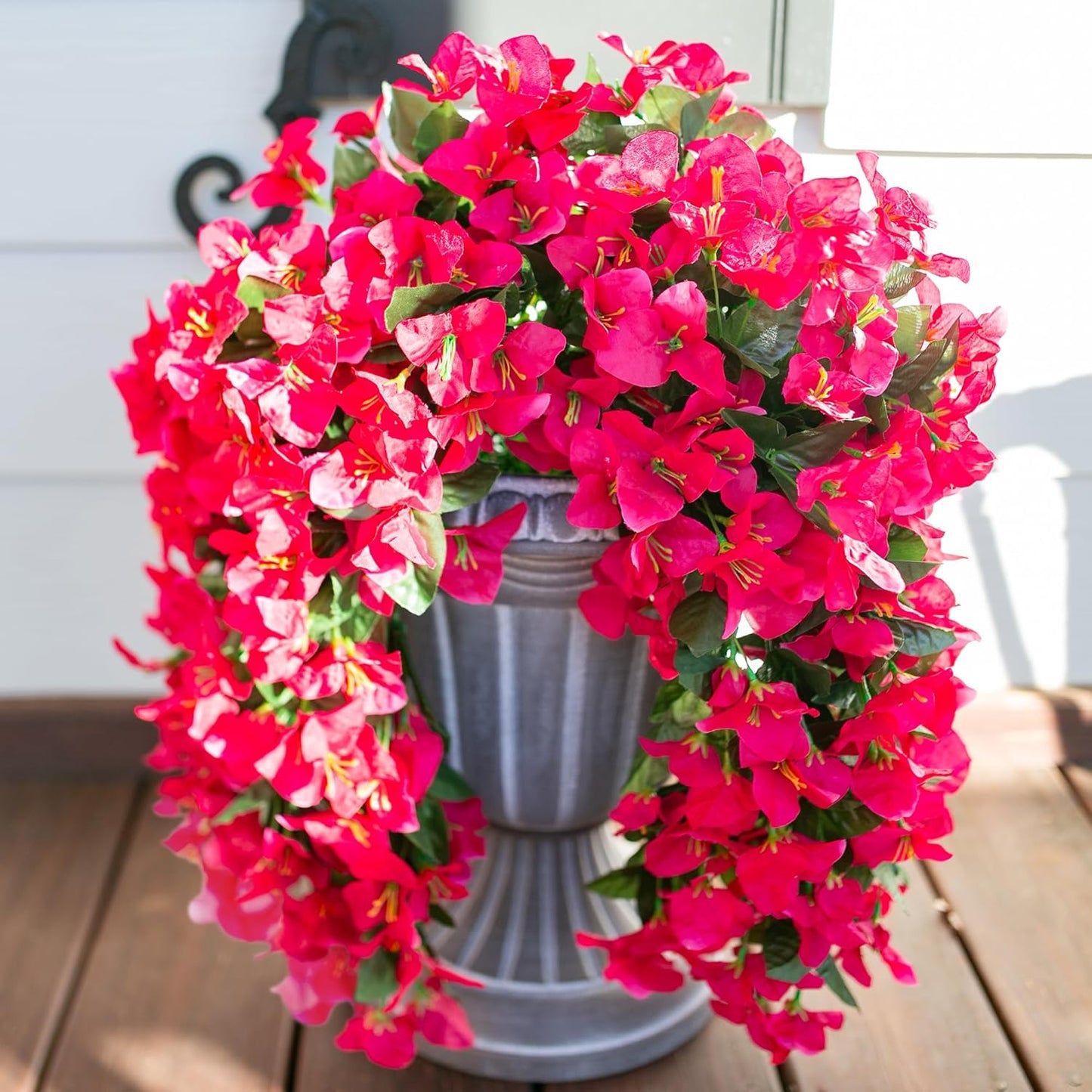 HyeFlora Bougainvillea Artificial Hanging Flowers Plants for Outdoors Decoration, 2pcs Fake Flowers Silk Bougainvillea Vines Realistic UV Resistant Faux Flowers for Planters Porch Patio Urn, Hot Pink