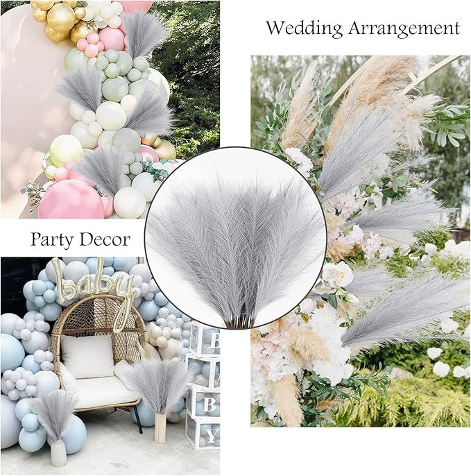 50pcs Faux Pampas Grass Grey, 21.6" Short Artificial Pompous Grass Floral Fake Pompas Grass Branches Vase Filler Flower Arrangement for Home Wedding Boho Decor
