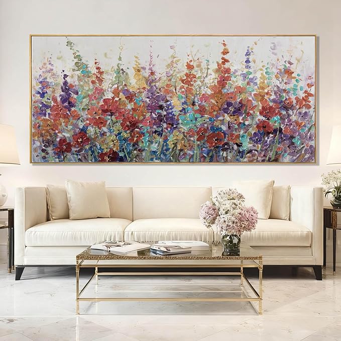 XIANSHOU Colorful Oversized Wall Art Flower Wall Decor Modern Canvas Posters 32"x70" Home Decorations for Living Room Kitchen Pictures