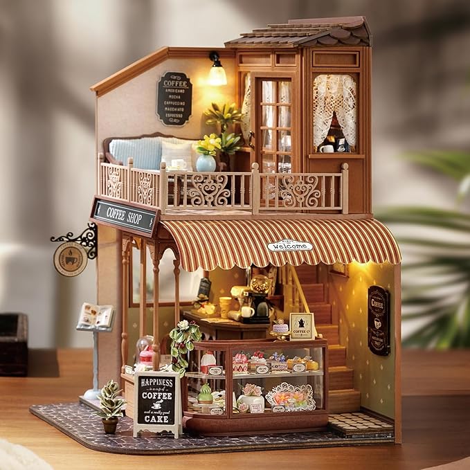 TuKIIE DIY Miniature House Kit with Furniture, 1:24 Scale Creative Room Wooden Mini Dollhouse Plus Dust Proof & Music Movement for Kids Teens Adults(Encounter with Time)