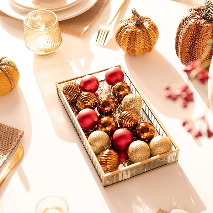 Valery Madelyn 1.57 Inches Small Christmas Tree Decorations Ornament Set for Fall Halloween, 24ct Red and Brown Shatterproof Hanging Ball Ornaments Holiday Party Decor