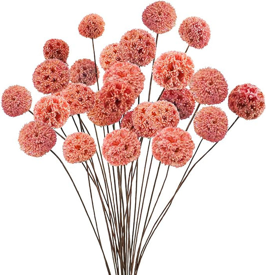 24 PCS Dried Craspedia Billy Balls Flowers, 18” Natural Dried Flowers Bouquet for Vase Floral Arrangements Wedding Table Centerpieces Party DIY Home Decor (Pink)