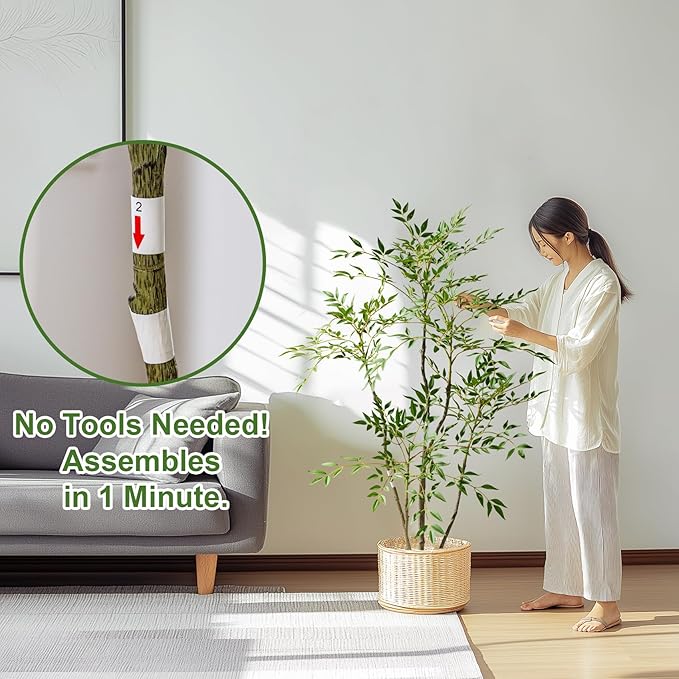 4.6ft Faux Bamboo Tree Artificial Nandina Tree Artificial Indoor Plants Realistic Fake Potted Tree with 800+ Leaves, Cement Planter - Home Office Decor Perfect for Housewarming Gift Non-Toxic