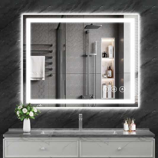 Koonmi 40"x30" LED Mirror for Bathroom, 90CRI Anti-Fog Vanity Mirror with Front and Backlight, Shatter-Proof Wall Mirror with Light, Easy Install Lighted Mirror for Modern Bathroom (IP65)