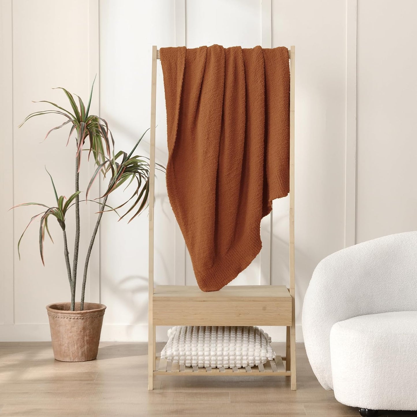 JOOJA Knit Throw Blanket Super Soft Warm Blanket for Couch Lightweight Fluffy Blanket for Bed Sofa 60x80 Inches Rust