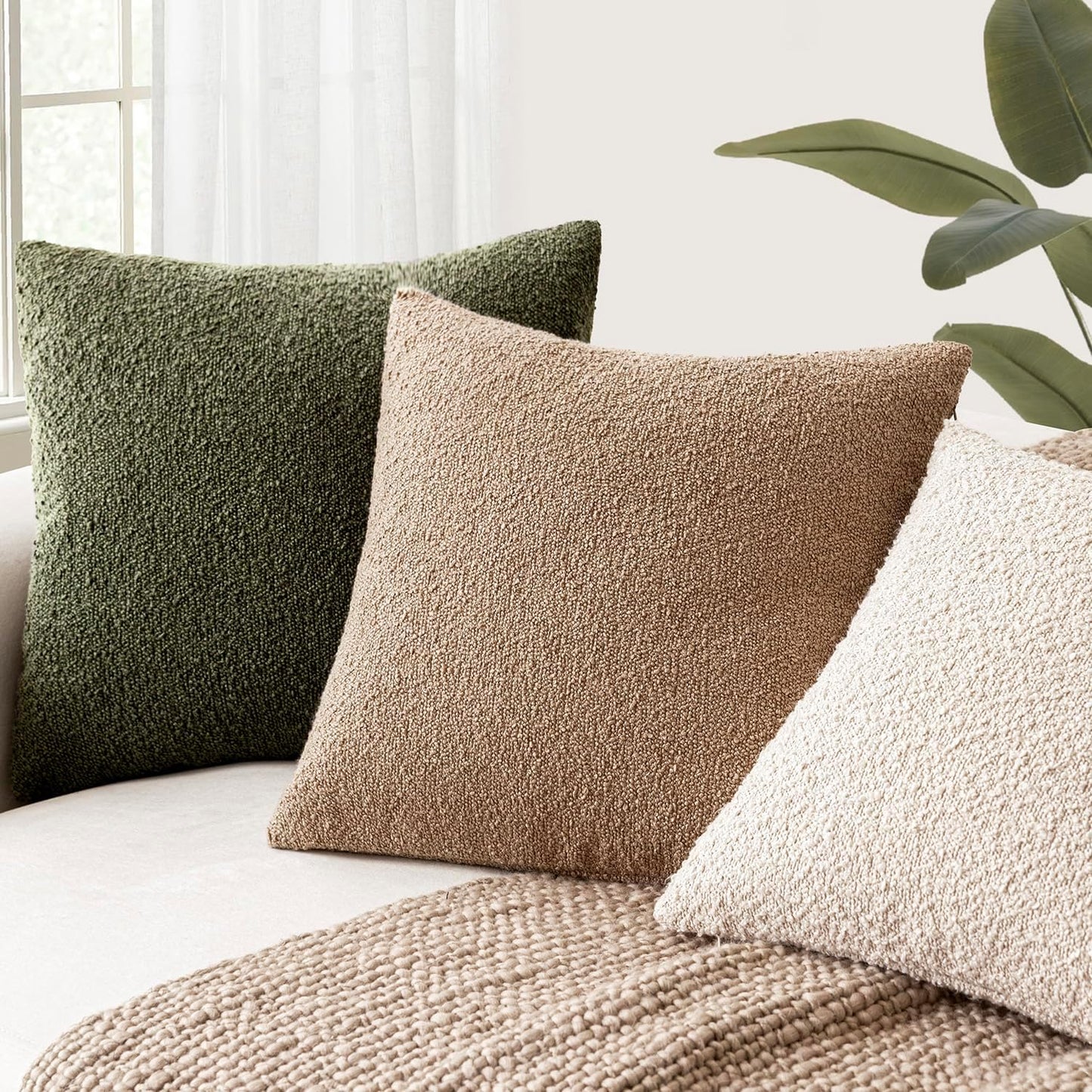 Foindtower Decorative Textured Boucle Throw Pillow Covers Accent Solid Lumbar Pillow Cases Neutral Soft Cozy Couch Cushion Case for Chair Sofa Bedroom Living Room Home Decor 12x20 Inch,1PC,Moss Green