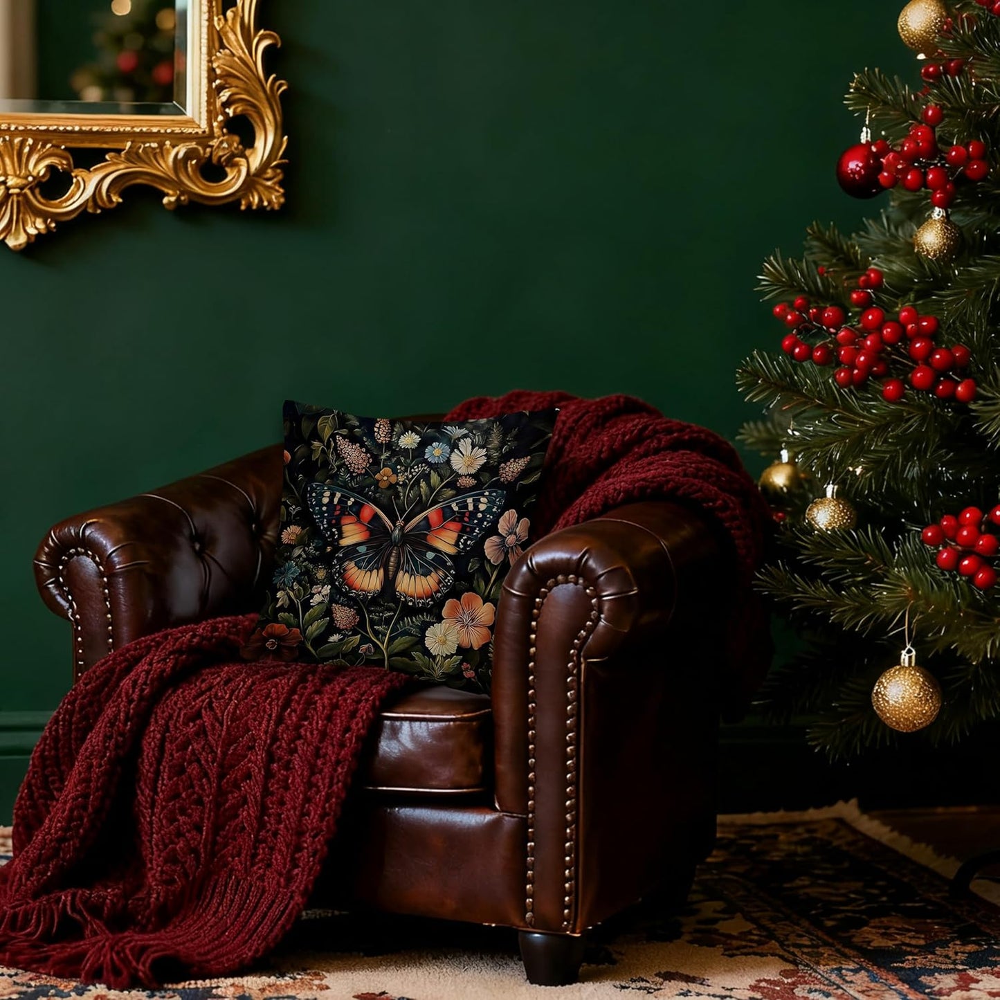 Gorgeous Butterfly Floral Pillow Covers 18x18, Dark Cottagecore Wildflower Botanical Moth Decorative Throw Pillow Covers for Bedroom Living Room Home, Butterfly Room Decor