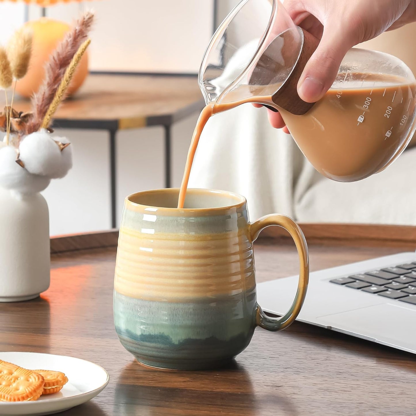 Large Coffee Mugs, Extra Large Ceramic Coffee Mug, 23 oz Handmade Pottery Mug, Big Tea Cups with Handle for Office and Home, Dishwasher and Microwave Safe (Grayish Blue)