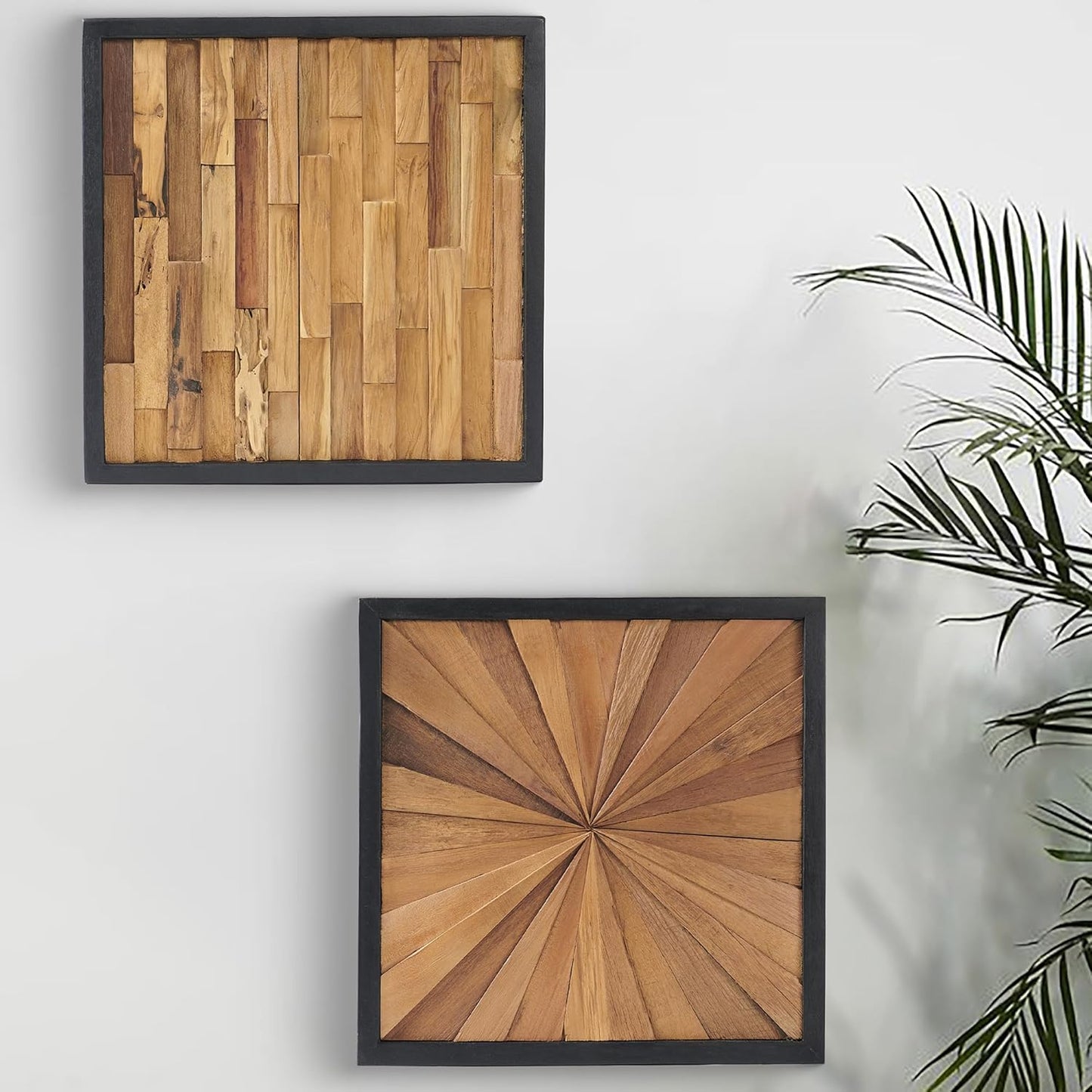 Greenage Natural Teak Wood Wall Decor 17"x17" Rustic Farmhouse Sunrise Pattern Wall Art Hanging Decoration Textured Wooden Frame Wall Panel for Home Living Room Bedroom Meeting Room