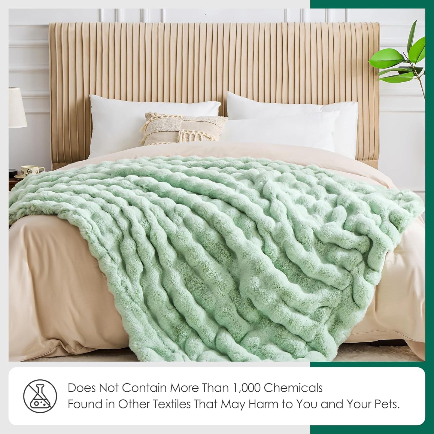 Luxury 1000GSM Faux Rabbit Fur Throw Blanket, Super Heavy Warm Cozy Blankets for Couch Bed Sofa, Bubble Plush Fuzzy Elegant Soft Reversible Mink Blanket for Living Room Bedroom, Green