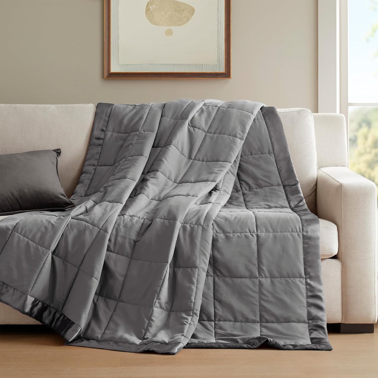 Madison Park Windom Down Alternative Blanket, Premium 3M Scotchgard Moisture Wicking Treatment, Lightweight and Soft Bed Cover For All Season, Satin Trim, Charcoal Full/Queen