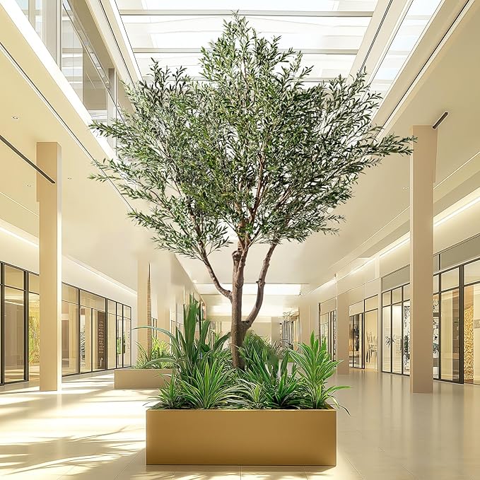 11.5FT Artificial Olive Tree Tall Faux Silk Plant Tall Faux Olive Tree with Natural Wood Trunk & Lifelike Fruits Fake Potted Tree or Home Office Decor
