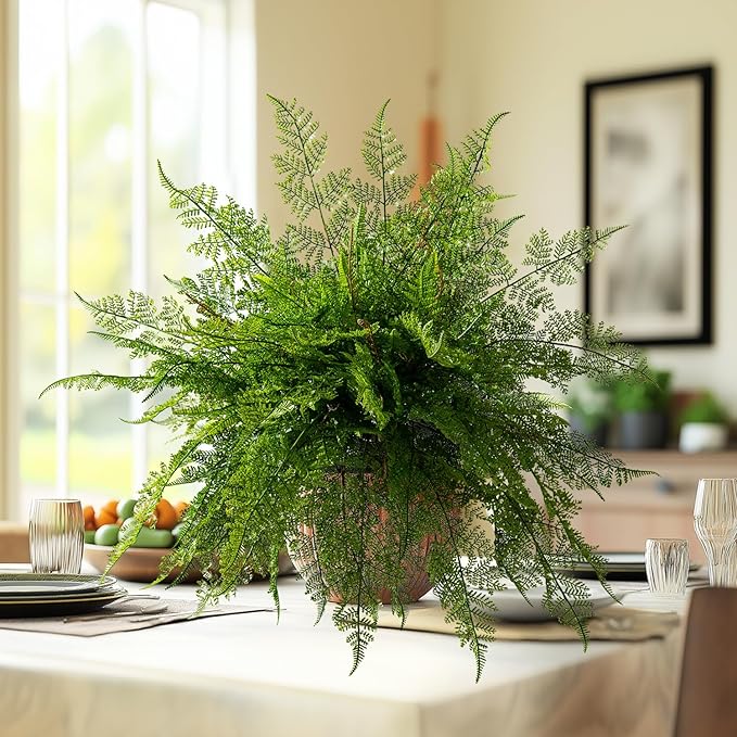 4PCS Lifelike Fake Fern Plants UV Resistant Artificial Boston Ferns for Outdoor Indoor Large Fake Greenery Plants No Wither for Front Porch Garden Window Home Decoration