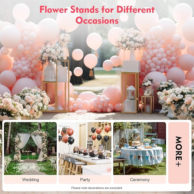 4 Pcs Metal Flower Stand for Wedding Centerpieces Stand Column Vases Wedding Flower Stand Rectangular Geometric Gold Centerpieces Stands for Wedding Decorations Home Party Event (4Pcs)