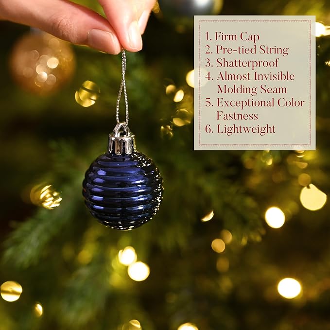 Valery Madelyn 1.57 Inches Small Christmas Tree Decorations Ornament Set for Fall Halloween, 24ct Blue and Gold Shatterproof Hanging Ball Ornaments Holiday Party Decor