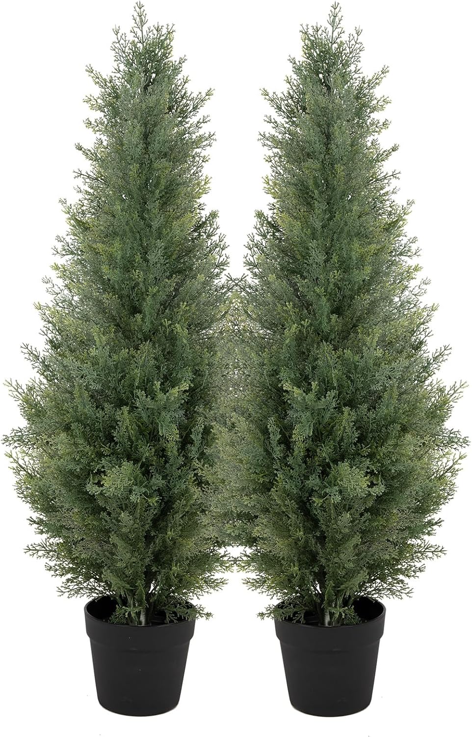 Bellacat 3ft Artificial Topiary Trees Outdoor UV Resistant, 35in Fake Cypress Tree with Full & Realistic Leaves, Faux Cedar Tree for Proch Patio Front Door Deck Balcony Yard Decor, 2 Pack
