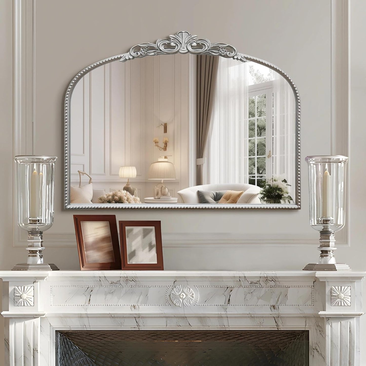 Micasso Vintage Wall Silver Mirror: 24" x 32" French Baroque Antique Mirror - Traditional Ornate Decorative Arched Mirrors for Wall/Bathroom/Entryway/Fireplace/Hallway - Home Decor for Living Room