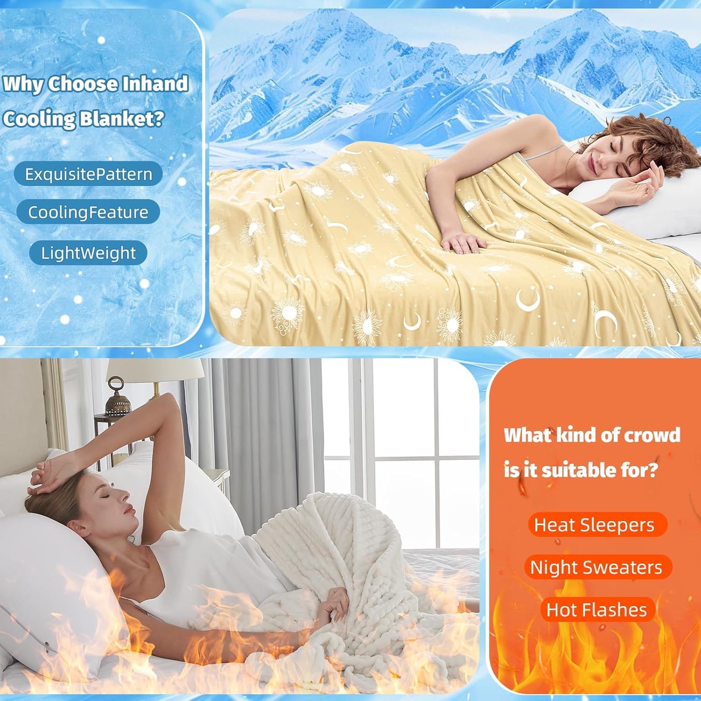 inhand Cooling Throw Blanket (50"x60") - Cooled Blankets for Hot Sleepers Lightweight Breathable Summer Blanket for Sleeping Night Sweats to Keep Cool in The Heat -Beige