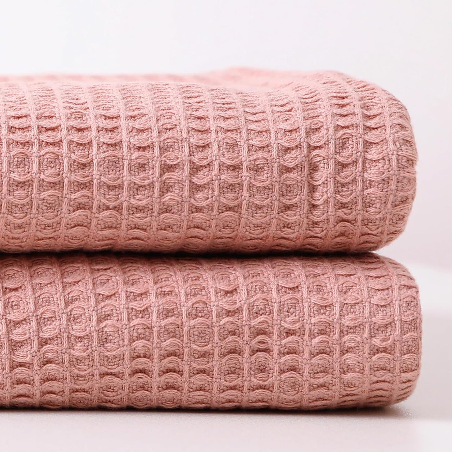 ISAENNE Pink Thin Waffle Weave 100% Cotton Throw Blanket,Solid Color Breathable Soft Cooling Blanket,Lightweight and Skin Friendly Blankets for Bed,Camp,All-Season Use,Christmas,80x60 Inches