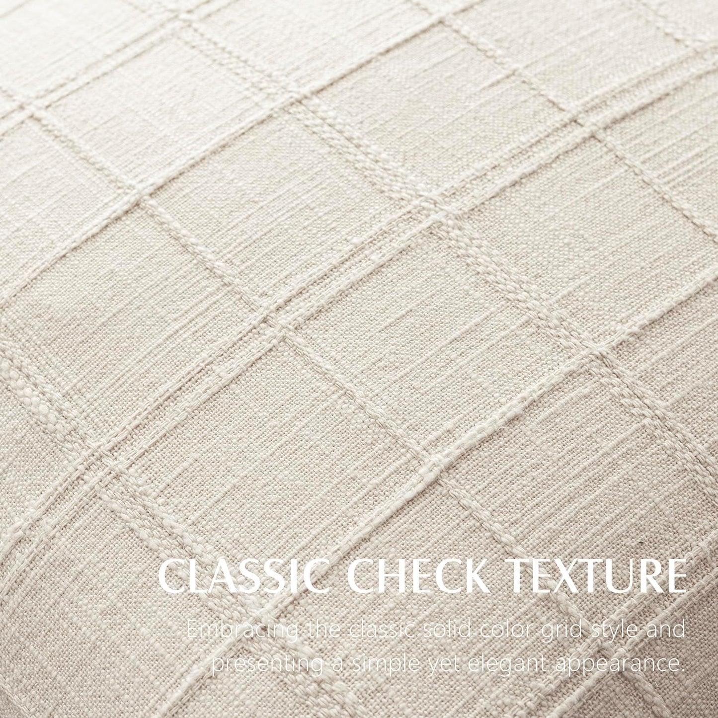 Foindtower Set of 2 Decorative Linen Check Throw Pillow Covers Neutral Farmhouse Vintage Cushion Covers Modern Boho Home Decor for Sofa Chair Couch Bedroom Living Room,18×18 Inch,Natural Beige