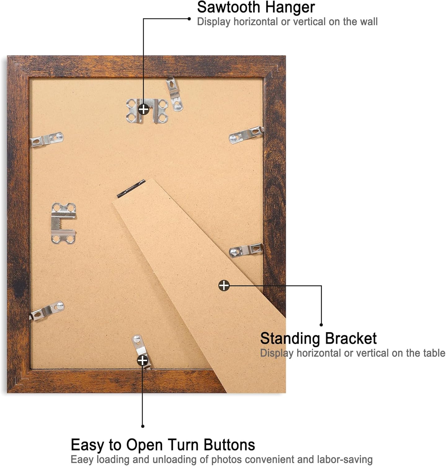 iRahmen 8x10 Picture Frame Set of 4, High Definition Glass 8 x 10 Frame, Wood Rustic Photo Frames for Horizontal or Vertical Display Tabletop and Wall Mounting