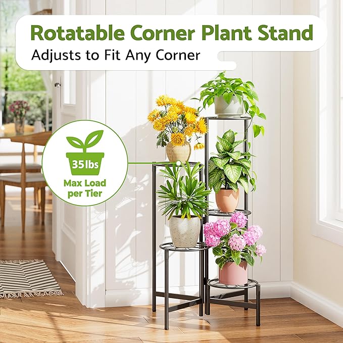 Plant Stand 5 Tier Indoor Metal Flower Shelf for Multiple Plants Corner Tall Flower Holders for Patio Garden Living Room Balcony Bedroom Black Diamond
