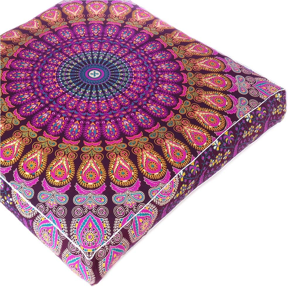 Eyes of India - Mandala Floor Pillow Cover Meditation Cushion Seating Throw Hippie Round Colorful Decorative Bohemian Indian Pouf Ottoman Handmade Cover ONLY (Purple 2, 35" x 35")