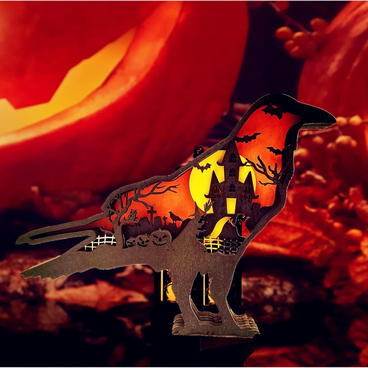 Forest Animal Desk Art Decor Wooden Farmhouse Table Decoration, Cabin Decor, Nursery Decor Mountain Decor for Bedroom Living Room (Crow)