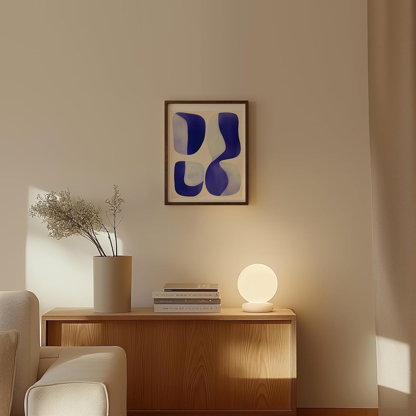 HAUS AND HUES Modern Abstract Wall Art - Blue and Green Living Room Art, Modern Artwork for Walls, Minimalist Picture for Living Room(Blue Tribal Shapes 2, Walnut Frame, 11x14)