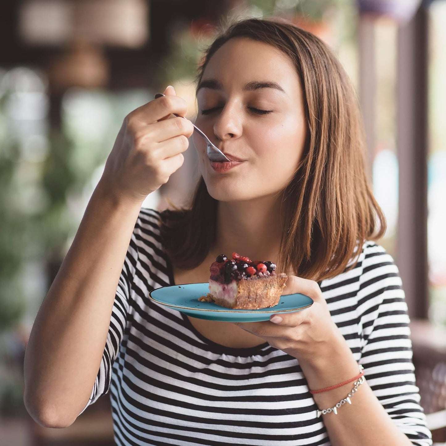 Dessert Plates 8.7 Inch Set of 6 - Microwave, Oven, Dishwasher Safe, Scratch Resistant, Porcelain. Durable Small Dishes for Salad, Dessert, and Side Dishes - Natural Assorted Colors