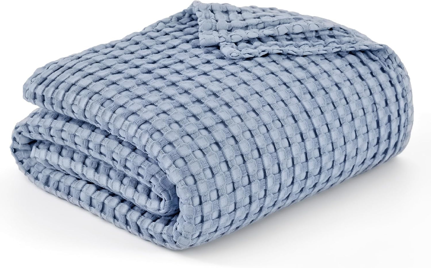 Bedsure Cooling Cotton Waffle Queen Size Blanket - Lightweight Breathable Summer Blanket of Rayon Derived from Bamboo for Hot Sleepers, Luxury Throws for Bed, Couch and Sofa, Fog Blue, 90x90 Inches