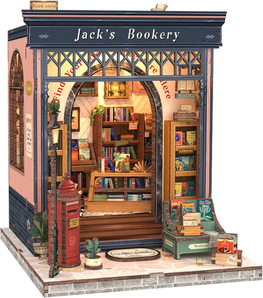 CUTEBEE Book Nook Kit - DIY Miniature House Dollhouse Kit for Adults and Teens, Booknook Tiny House Bookstore Library Bookshelf Decor 3D Wooden Puzzle, Gifts for Family, Friends (Jack’s Bookery)