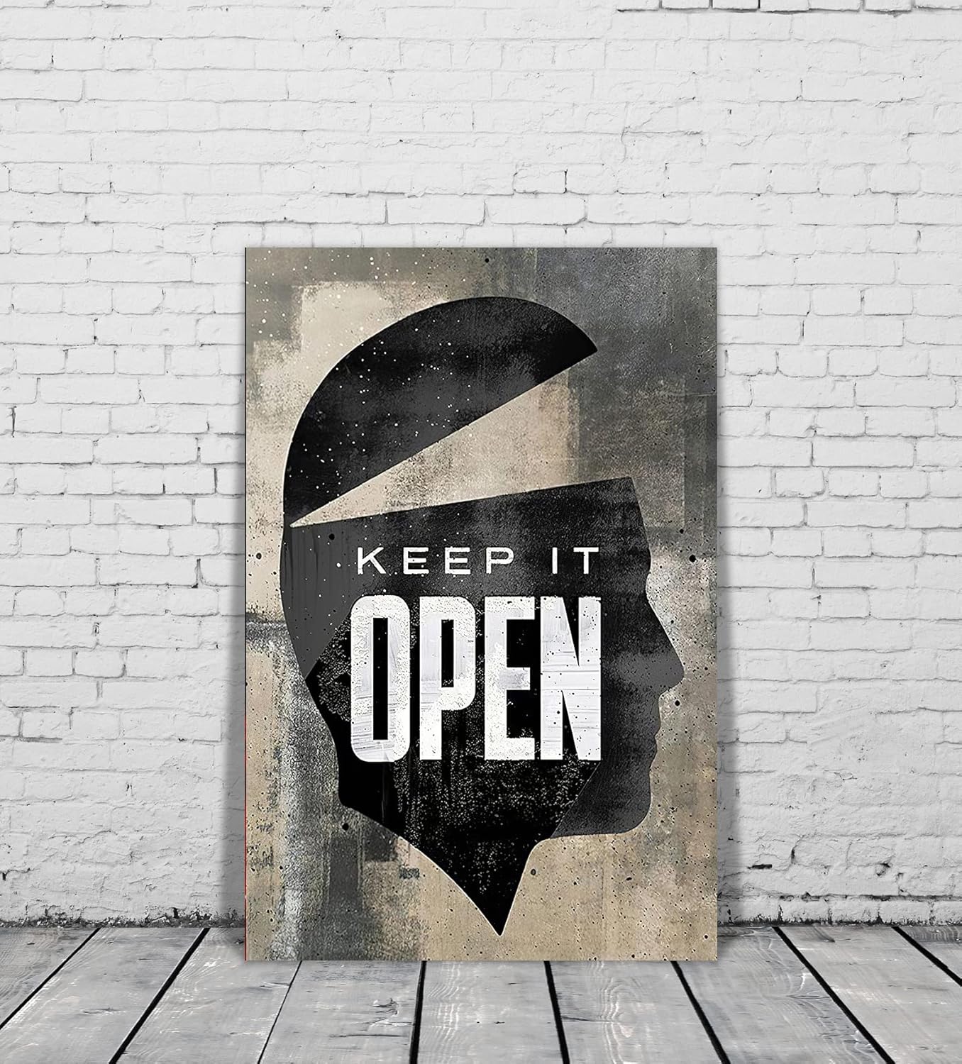 Inspirational Posters for Office with Inspiring Sayings Keep It Open Abstract Men Head Portrait Vintage Modern Home Decor Artwork for Living Room Bedroom Decor HD Print Ready to Hang-24"Wx36"H