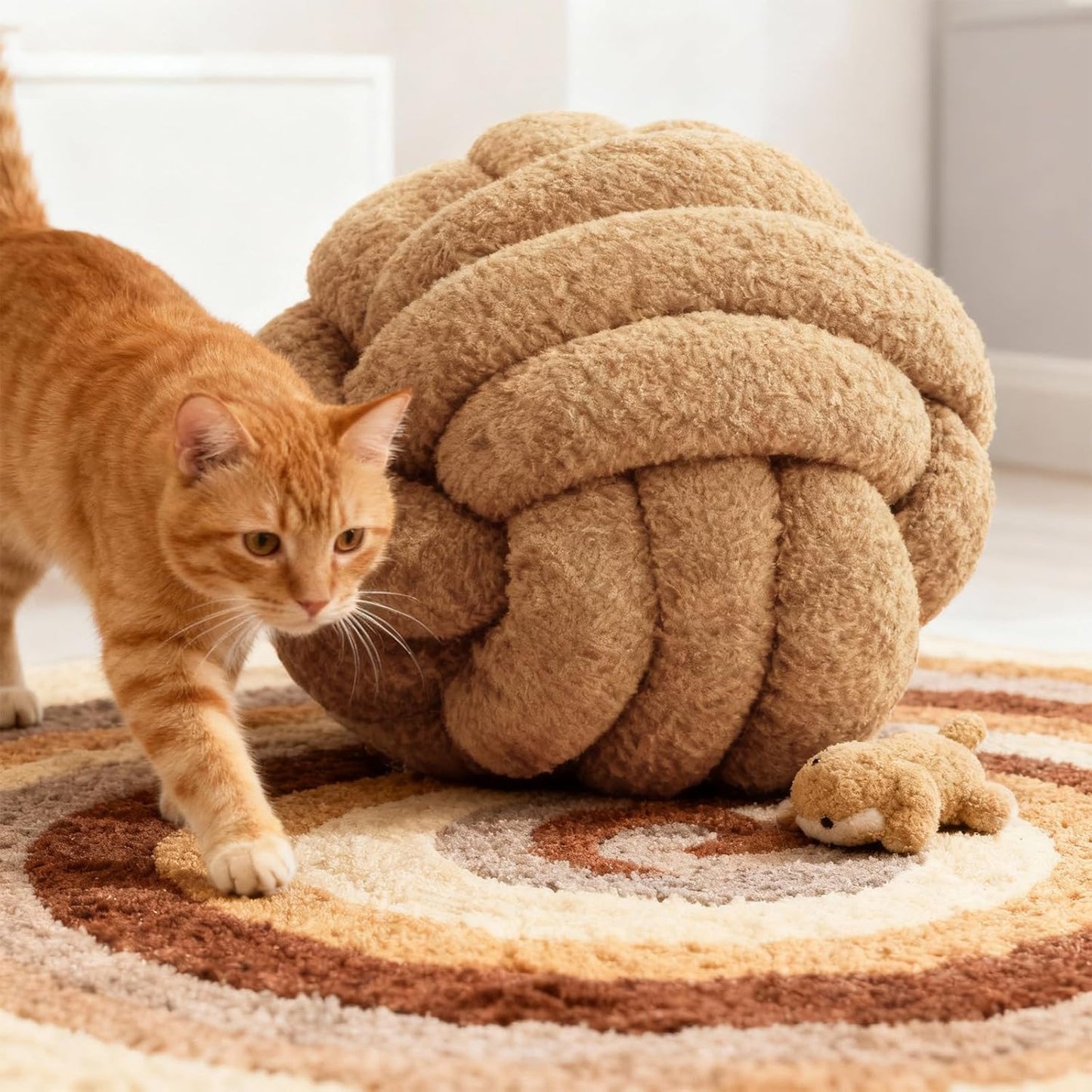 Knot Pillow Ball Plush - Decorative Throw Pillows for Bed Relieve Stress, Round Knot Cushion for Sofa Decor Pet Toy, Khaki 12 inch