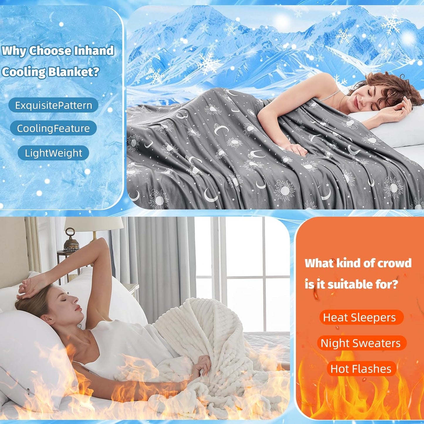 inhand Cooling Throw Blanket (50"x60") - Cooled Blankets for Hot Sleepers Lightweight Breathable Summer Blanket for Sleeping Night Sweats to Keep Cool in The Heat -Dark Grey-Sky