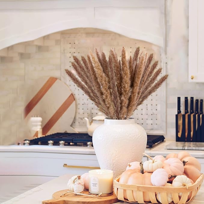 Uieke 120pcs Dried Brown Pampas Grass, 17" Natural Dried Flowers Arrangements Dried Reed Plumes for Home Boho Wedding Party Decoration