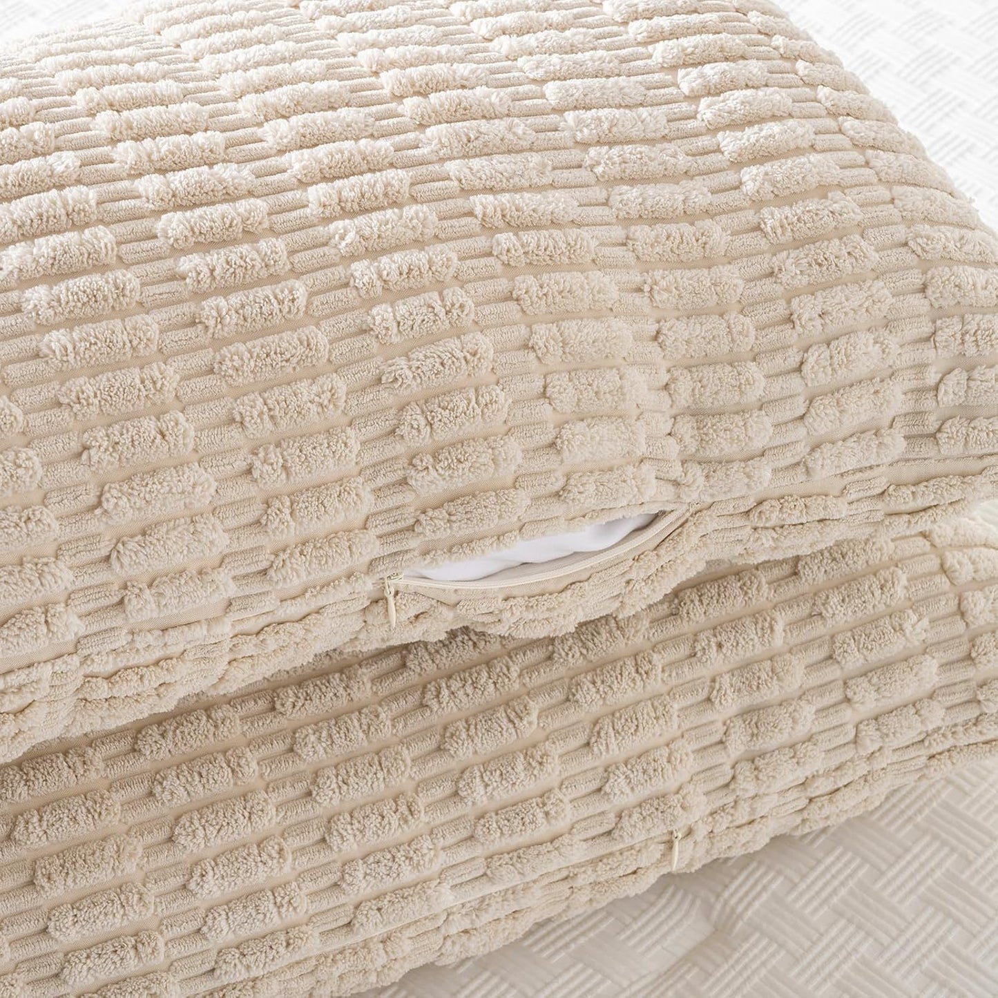 Fancy Homi Tan Long Body Lumbar Decorative Throw Pillow Cover 20x54 Inch for Bed Couch Bedroom Bench, Soft Corduroy Rectangle Solid Pillow Case 50x137 cm, Beige Rustic Farmhouse Boho Room Decor