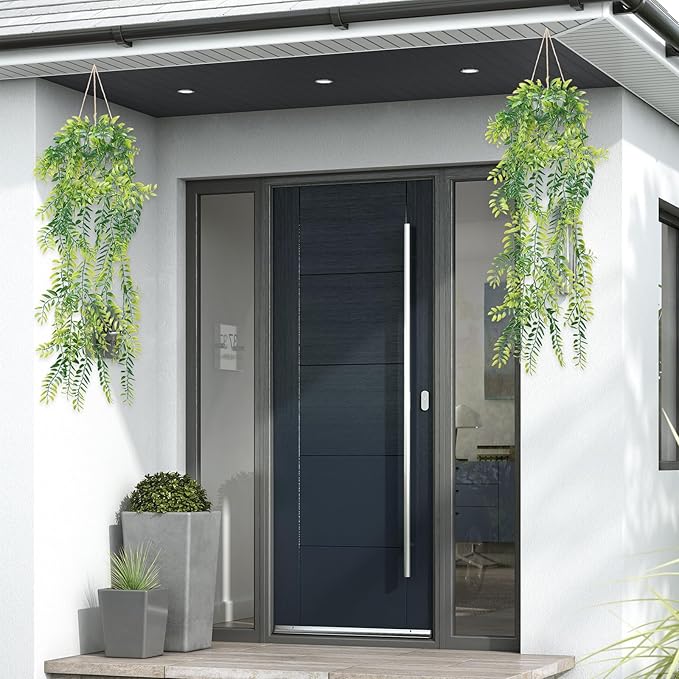 Dremisland Fake Hanging Plants with Pots 2Pack Faux Hanging Basket Plant Macrame Plant Hanger with Fake Vines Faux Hanging Planter for Wall Ceiling Home Bedroom Indoor Decor (Mix Plant-3PCS)