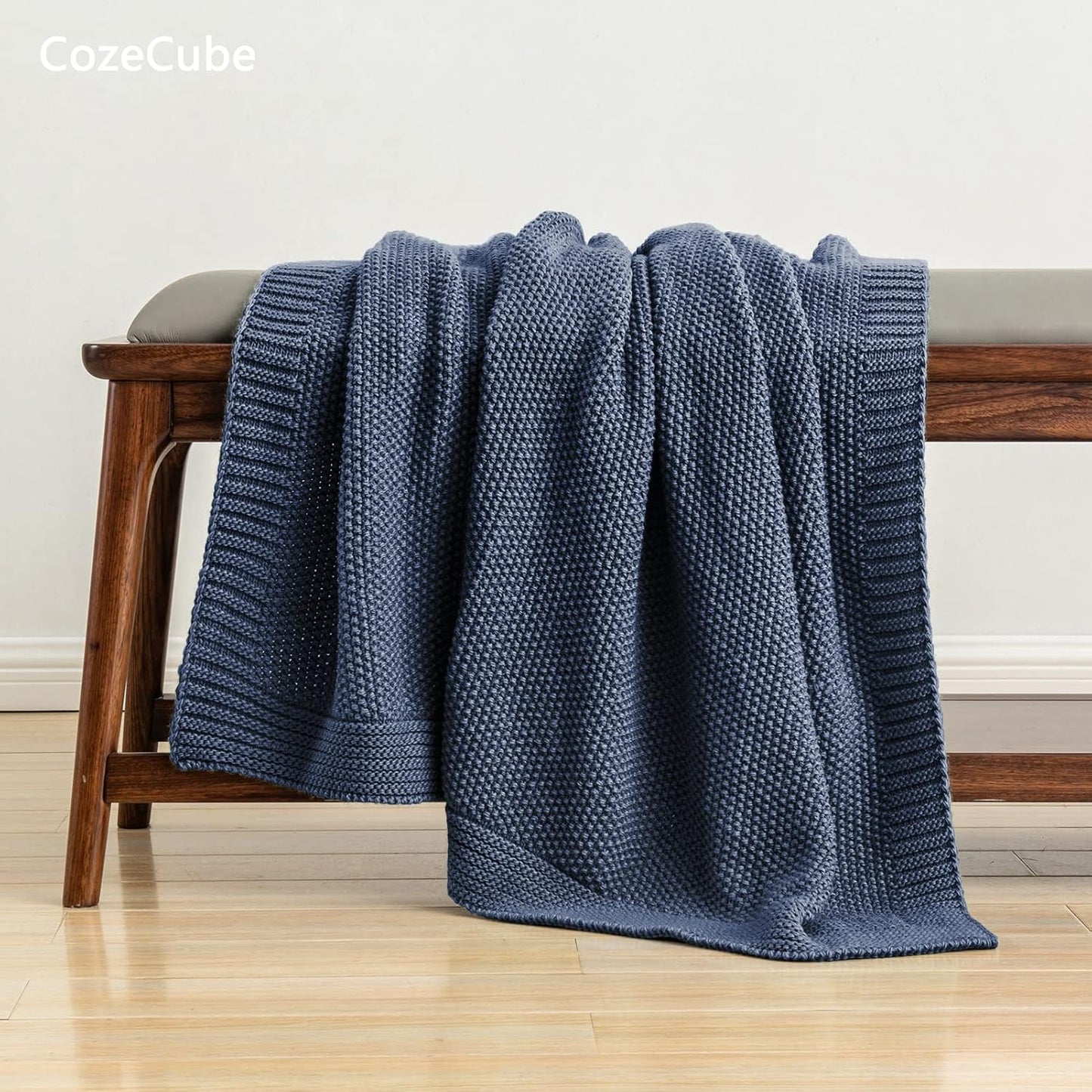 CozeCube Blue Throw Blanket for Couch, Soft Cozy Cable Knit Throw for Bed Sofa Living Room, Lightweight Warm Decorative Farmhouse Christmas Blanket, 60"x80", Dusty Blue