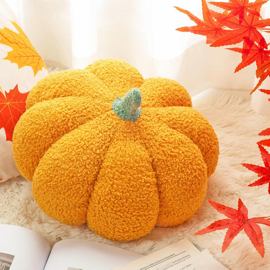 Kajaia 1 Pcs Simulated Pumpkin Pillow Plush 11 x 9.5 Inch 3D Cushion Fall Decorations Stuffed Throw Pillows Toy for Thanksgiving Christmas Halloween Bedroom Sofa Couch Supplies (Yellow)