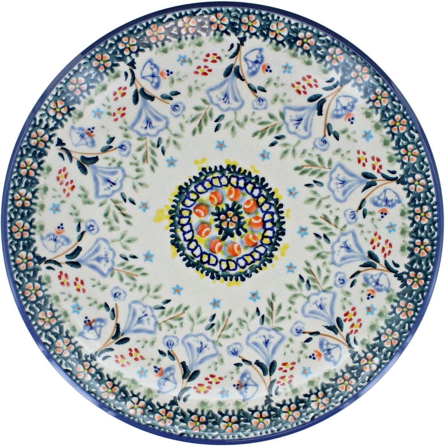 Blue Rose Polish Pottery - Green Periwinkle Dessert Plate - 7" Diameter - Beautiful Plate for Cake, Appetizers, or Snacks