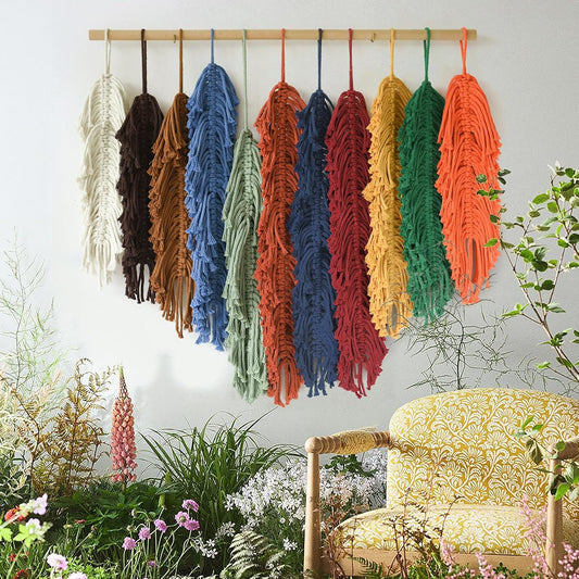 Jakalin Macrame Wall Hanging Leaf, Colorful Yarn Feathers Boho Wall Decor, Handmade Woven Tapestry for Bedroom, Nursery, Living Room, Boho Chic Fiber Art Wall Hanging 27.5" W x 23.6" L
