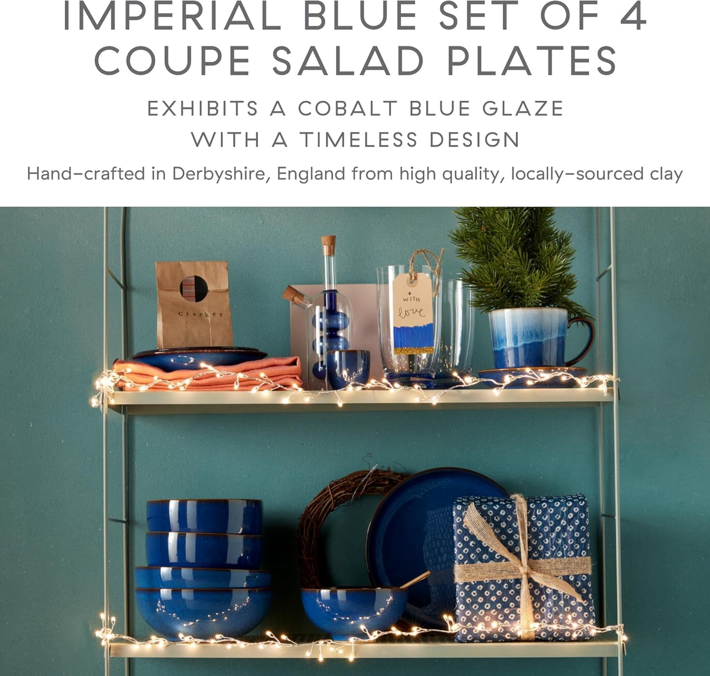 Denby Imperial Set of 4 Coupe Salad Plate Set, One size, cobalt blue