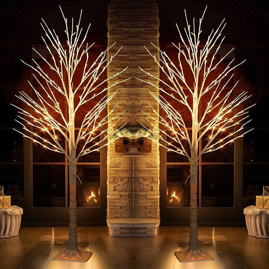 TW SHINE 2Pack Lighted Birch Tree, 6 FT Total 288LED Pre-lit Artificial Christmas Trees for Thanksgiving Christmas Decorations Indoor Home Bedroom Outdoor Festival Wedding Party, Warm White