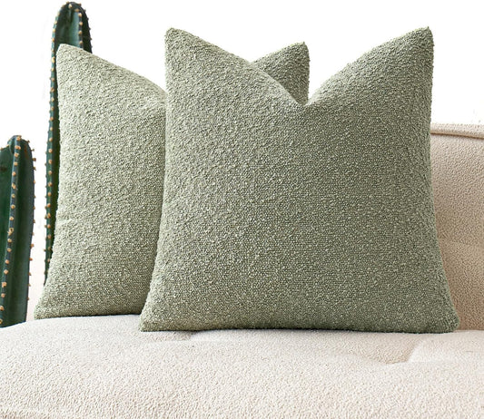 MIULEE 18x18 Inch Decorative Pillow Covers for Couch Bed Set of 2 Textured Boucle Neutral Winter Throw Pillows Sage Green Accent Solid Cushion Pillowcases Sofa Livingroom Home Decor