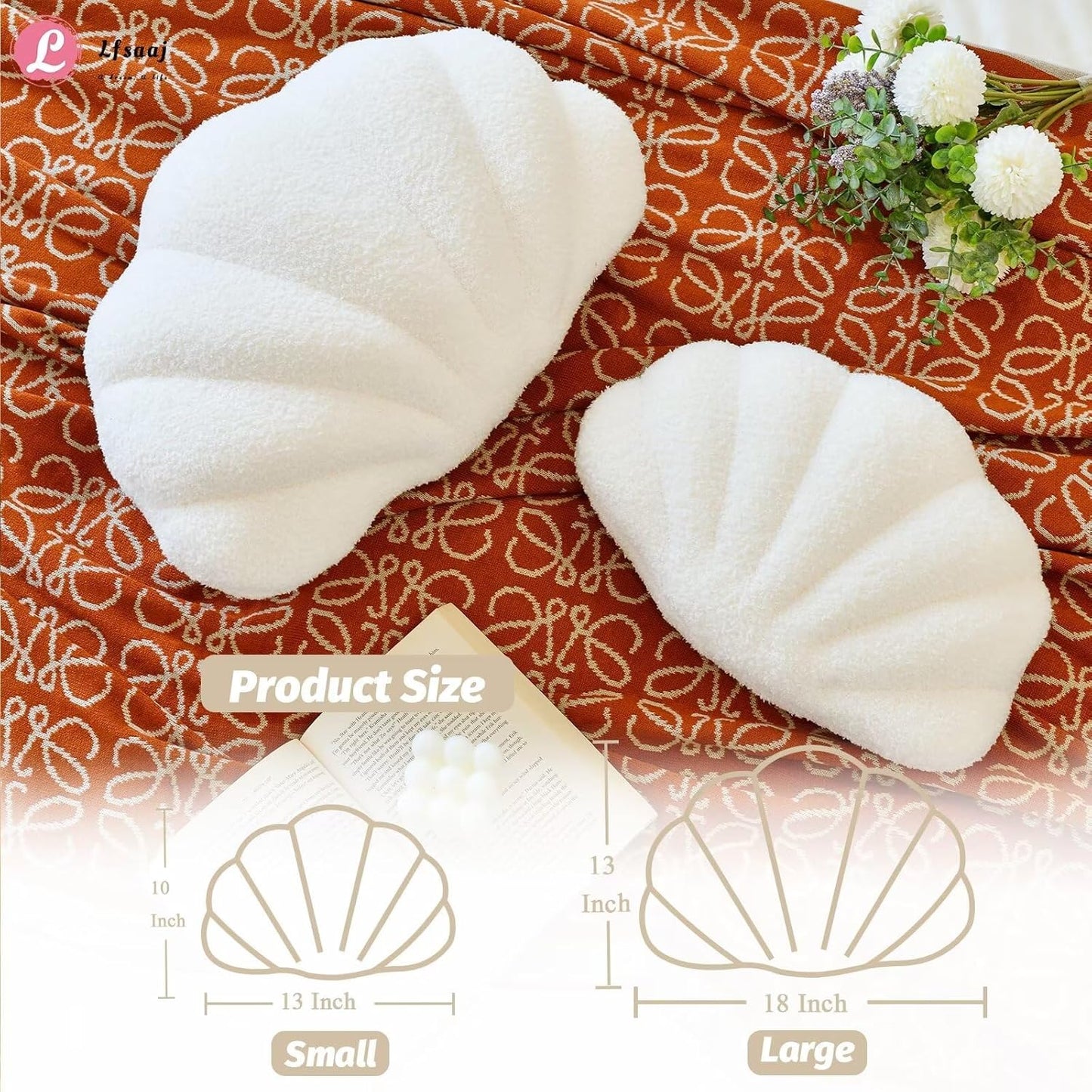 Ivory Seashell Throw Pillows, Shell Shaped Throw Pillows, 13 Inch Soft Home Decorative Pillow Plush Cushion for Bed Couch Living Sofa Room Decor Accent Throw Pillow