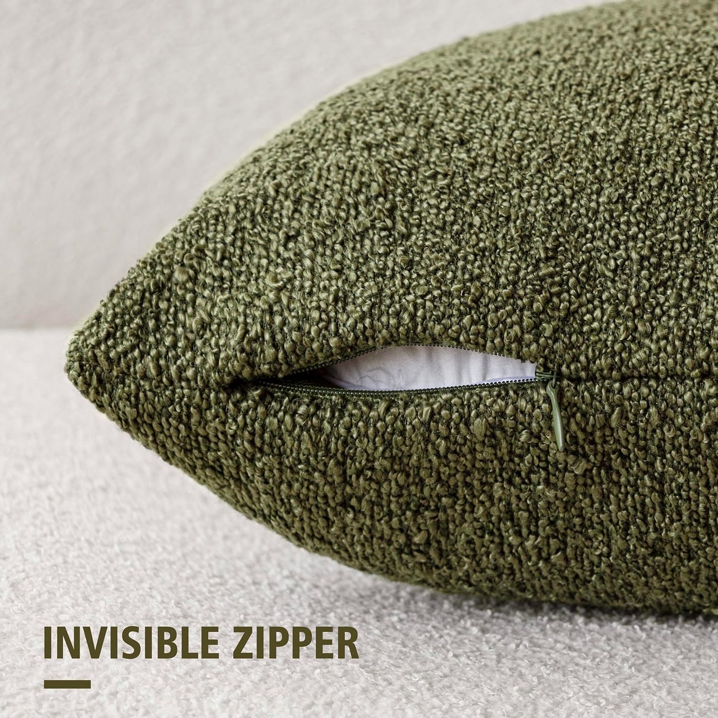 Foindtower Decorative Textured Boucle Throw Pillow Covers Accent Solid Pillow Cases Neutral Soft Cozy Couch Cushion Case for Chair Sofa Bedroom Living Room Home Decor 16x16 Inch,1PC,Moss Green