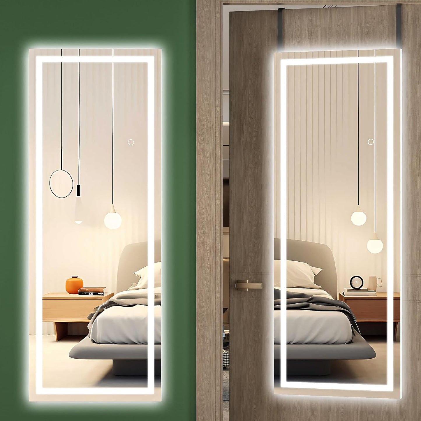 Hasipu LED Door Mirror Full Length, 47 x 18 Inch Full Body Wall Mirror Over The Door Hanging Mirror for Bedroom, Living Room, Cloakroom Right Angle