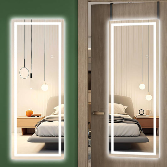Hasipu LED Door Mirror Full Length, 47 x 18 Inch Full Body Wall Mirror Over The Door Hanging Mirror for Bedroom, Living Room, Cloakroom Right Angle