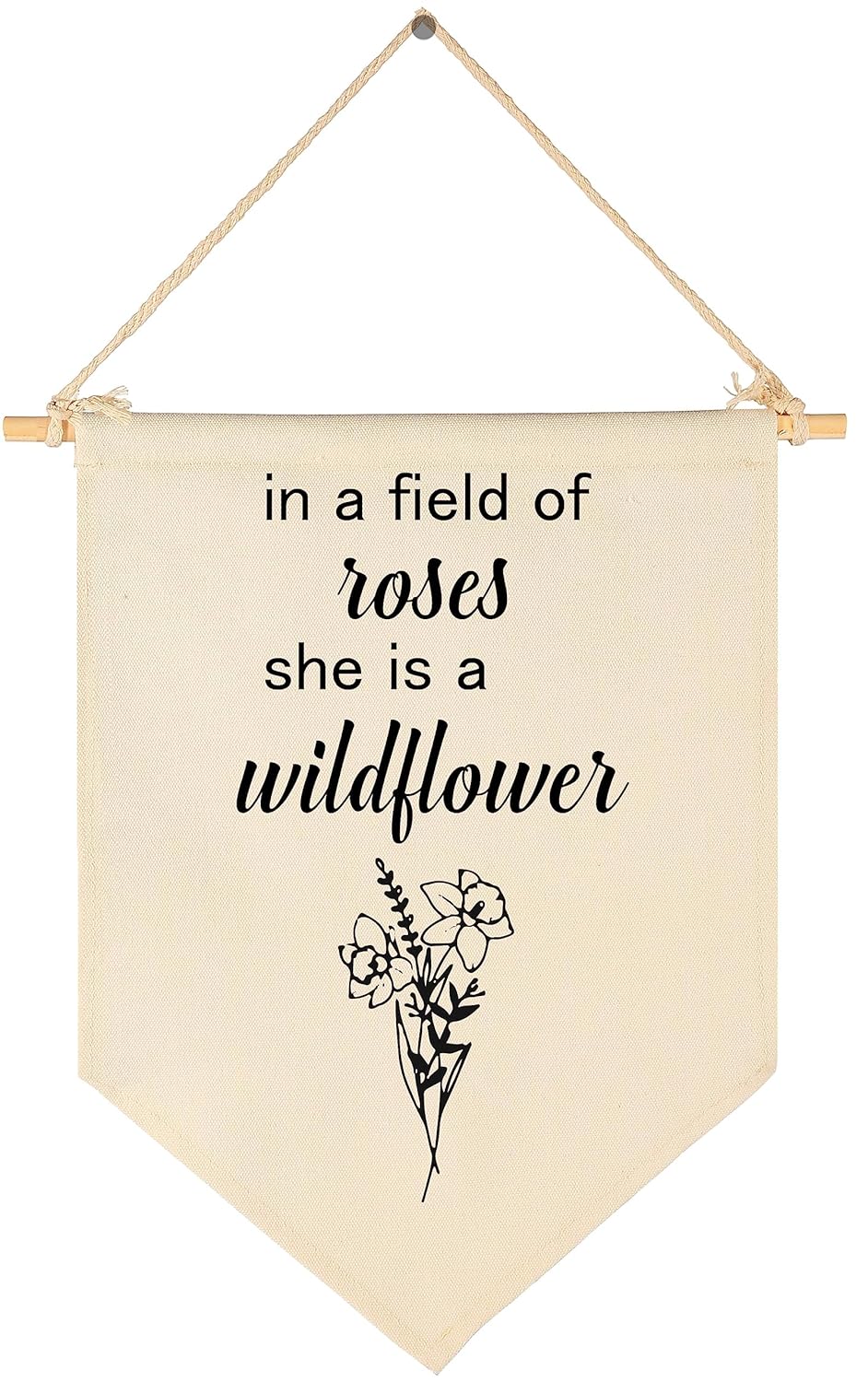 In a Field of Roses,She is a Wildflower-Wildflowers Floral Wall Art-Flag Decor Gifts for Girls Kids-Banner Wall Sign Gifts for Nursery,Baby Room,Reading Room,Playroom Bedroom,Front Door
